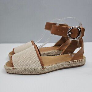 NEW Rag & Bone Anteros Sandal Womens EU 37.5 Cotton Tan Espadrille Peep Toe